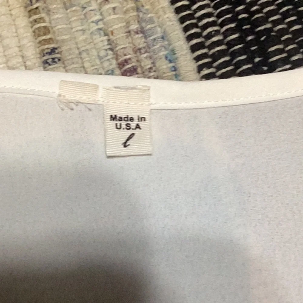 Womens lightweight Dress Blouse keyhole front open weave side panels cream - Picture 9 of 9